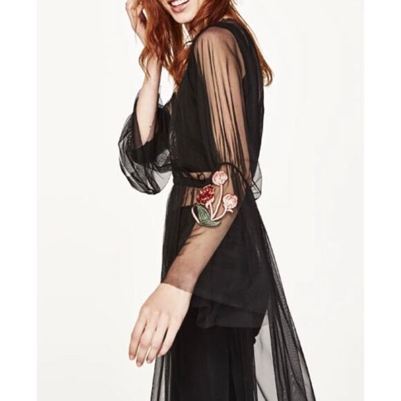 ZARA Sequin Black Tulle Overlay Dress Party Club Festival Rave Boho WhimsyGoth - Picture 6 of 12